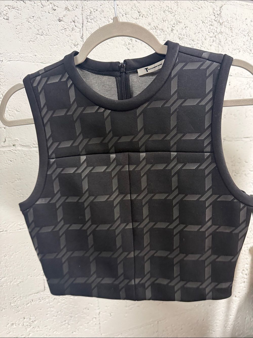 Sleeveless Black Geometric Crop Top T by Alexander Wang - Size Small
